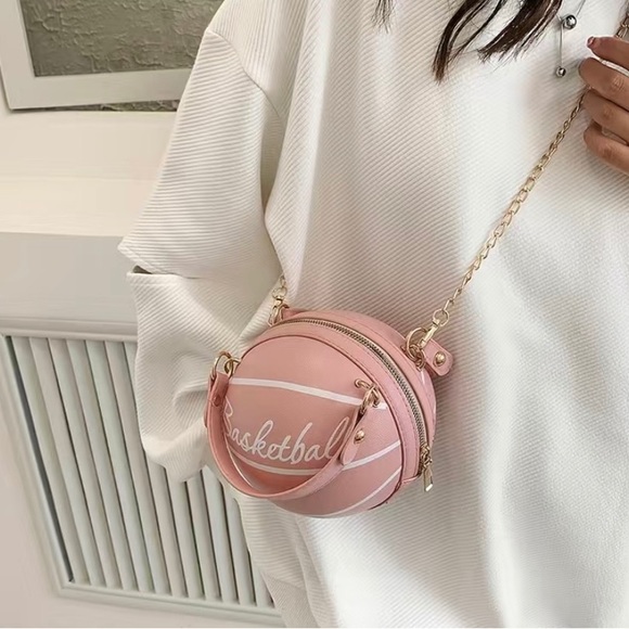 Mini Pink Letter Graphic Basketball Crossbody/Handle Circle Bag.     Size OS - Picture 3 of 5